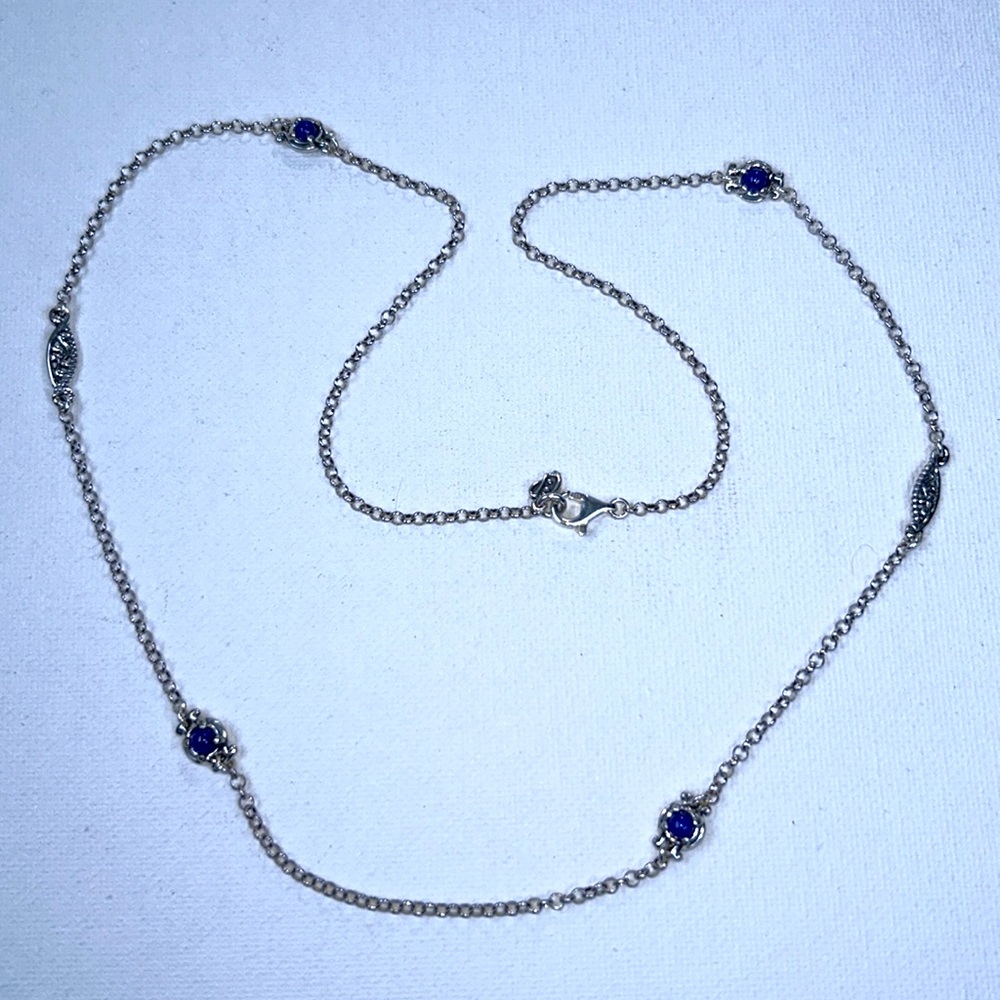 Carolyn Pollack Sterling Silver Genuine Blue Lapis Gemstone Station Necklace